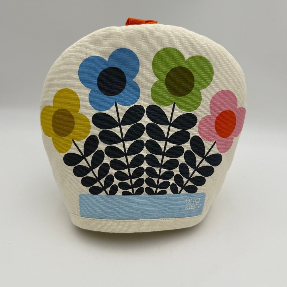 Orla Kiely Floral Stem Tea Cozy Cream Canvas Padded Kitchen Warmer Retro